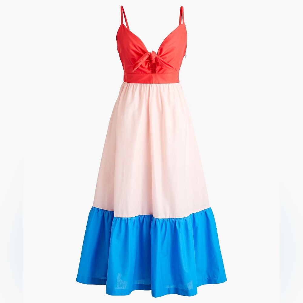 New! J.Crew sz 14 Colorblock tie-front cutout midi dress pink blue NWT